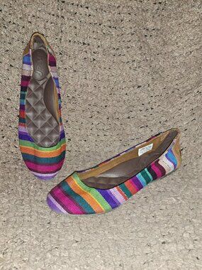 REEF-Rainbow Stripe Ballet Flats-Woven Fabric Shoes-Size 9-NEW
